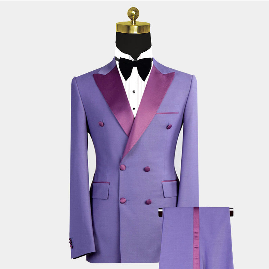 Nickolas Peaked Lapel Purple Bespoke Double Breasted Men Suits-Wedding Suits-BallBride
