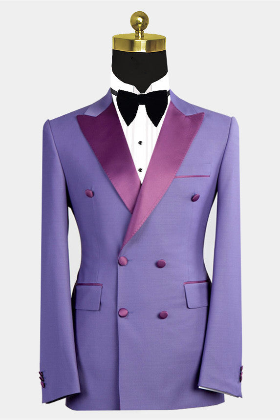 Nickolas Peaked Lapel Purple Bespoke Double Breasted Men Suits-Wedding Suits-BallBride