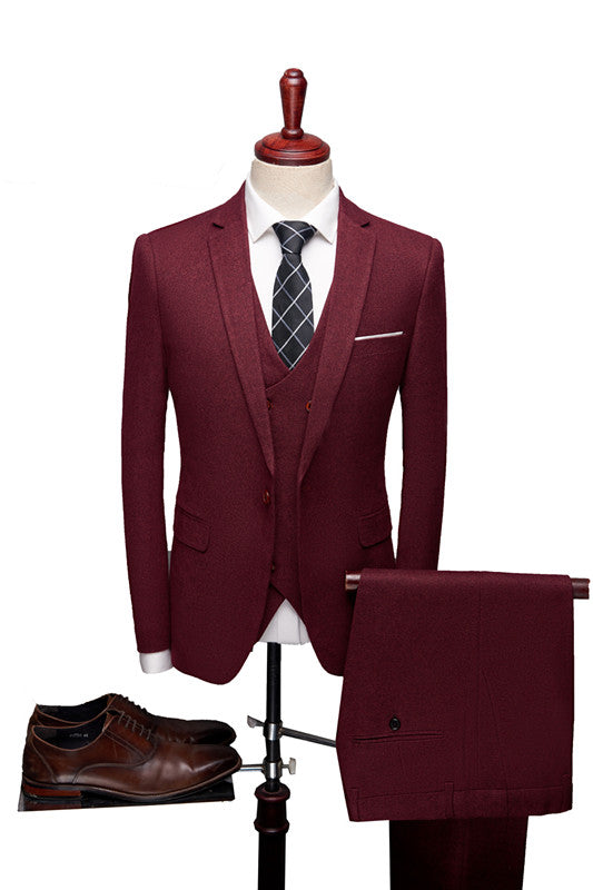 Notch Collar 3 Piece Red Suit For Men's Prom Look-Prom Suits-BallBride