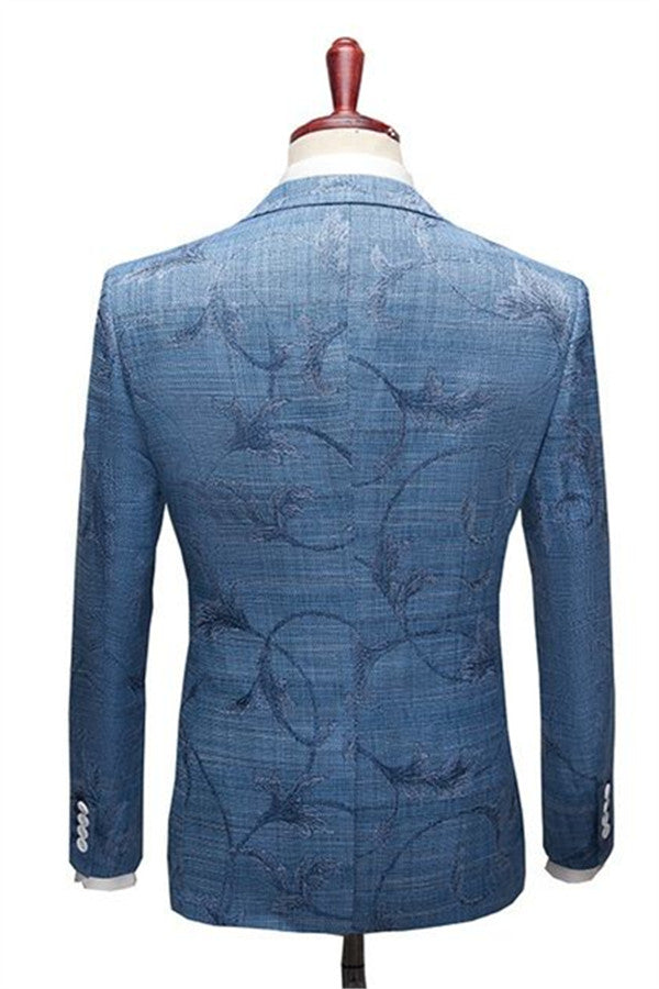 Ocean Blue Designer Suits for Prom - Notched Lapel Print for Men-Business & Formal Suits-BallBride