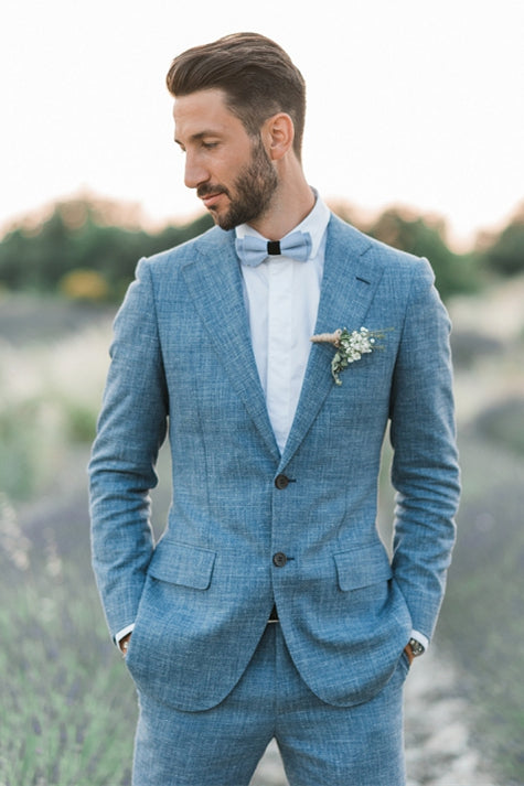 Ocean Blue Linen Groom Suits for Summer Beach Weddings-Wedding Suits-BallBride