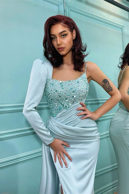 On Sale: Fabulous Long Sleeves Sequins Prom Dress Mermaid Slit-Occasion Dress-BallBride