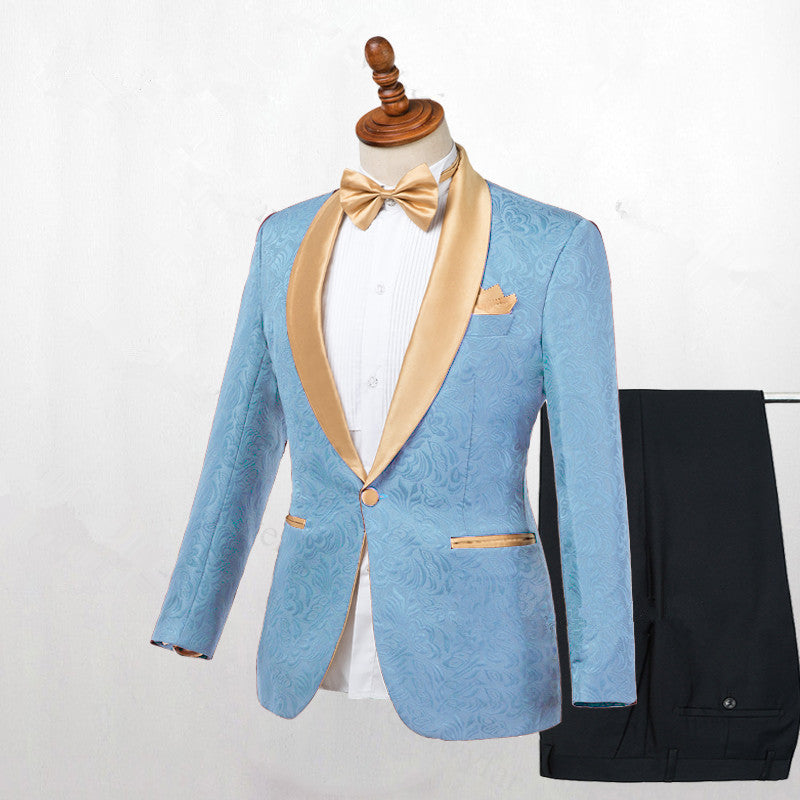 One-Button Blue Lapel Fit Shawl Wedding Suit for Men's Party-Wedding Suits-BallBride