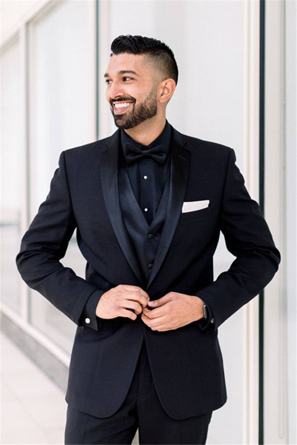 One-Button Groomsmen Suits for Weddings - Black Men's Shawl Lapel Best Man Blazers-Wedding Suits-BallBride