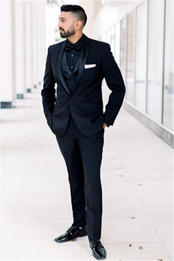 One-Button Groomsmen Suits for Weddings - Black Men's Shawl Lapel Best Man Blazers-Wedding Suits-BallBride