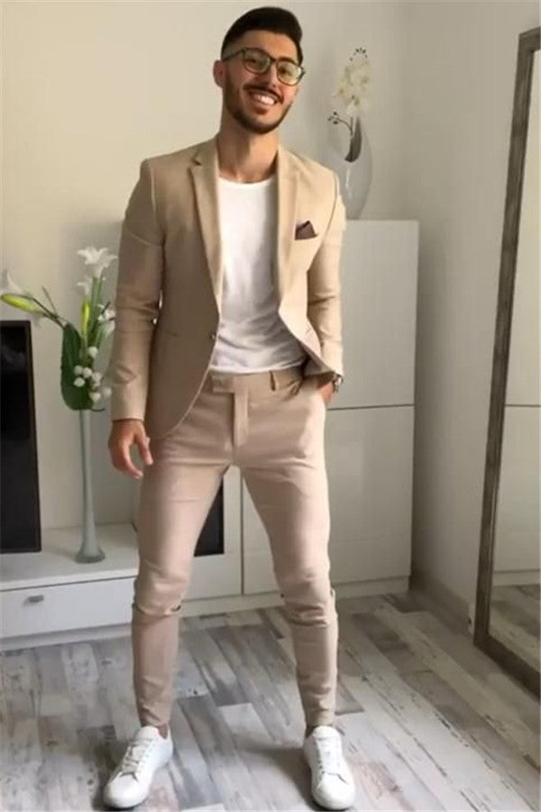 One Button Handsome Khaki Formal Attire for Men-Prom Suits-BallBride