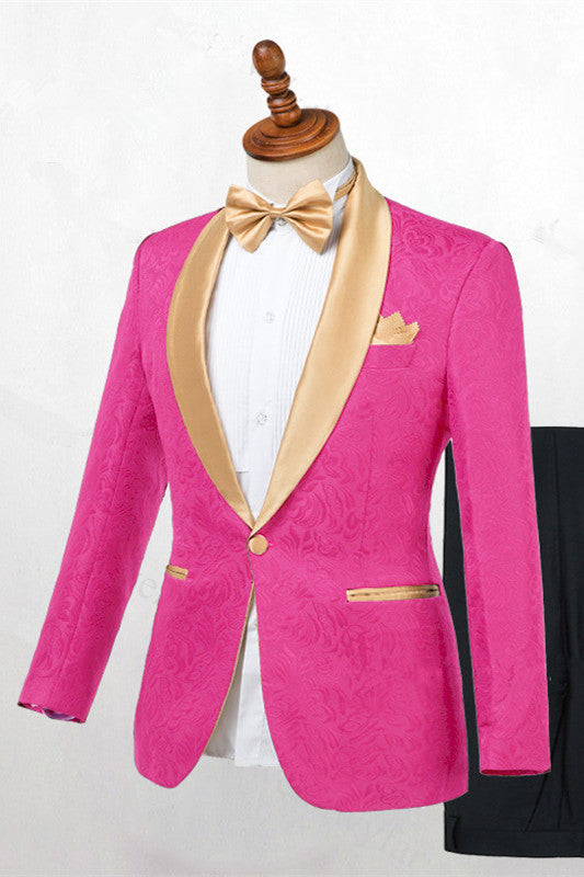 One Button Pink Gentle Tuxedo Jacquard Wedding Suit For Men-Wedding Suits-BallBride
