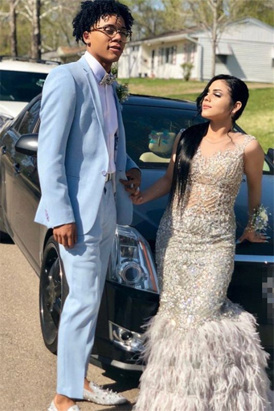 One-Button Prom Suit for Guys - Andrew's Amazing Sky Blue Party Look-Prom Suits-BallBride