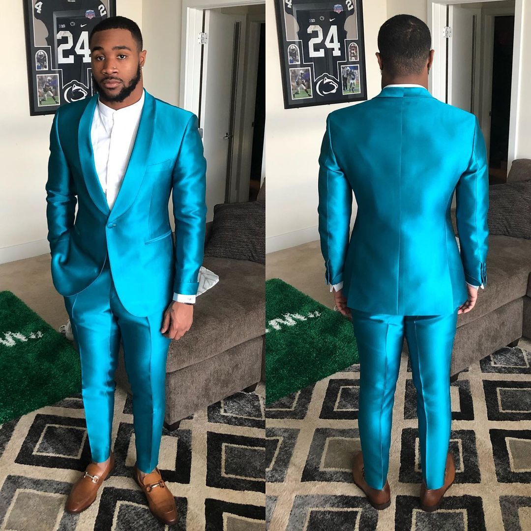 One-Button Reception Suit for Groom, Sparkly Blue with Shawl Lapel-Prom Suits-BallBride