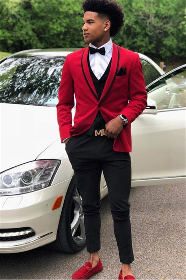 One-Button Red Prom Attire for Guys - Sale-Prom Suits-BallBride