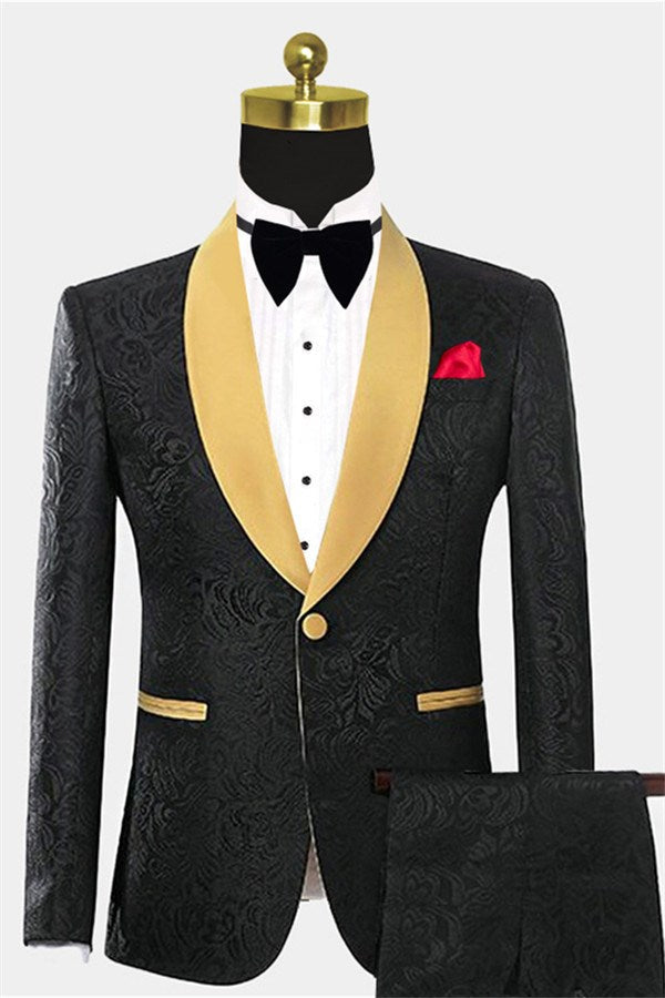 One Button Two Pieces Black Groom & Groomsmen Suits-Prom Suits-BallBride