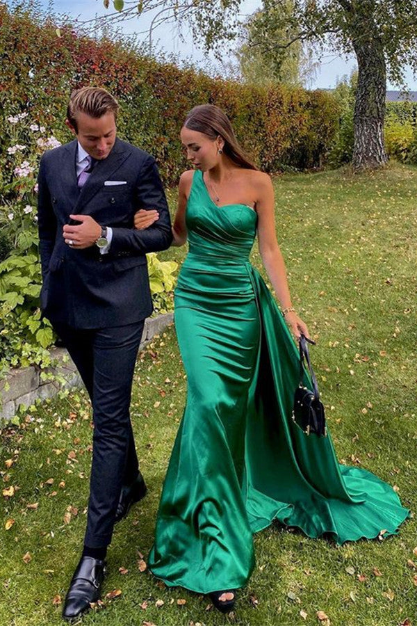 One Shoulder Green Long Prom Dress-BallBride