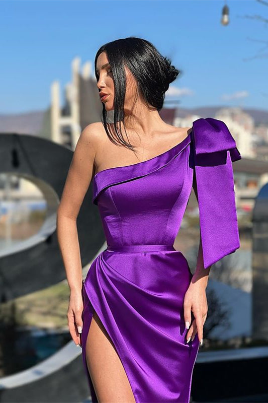 One-Shoulder Long Mermaid Evening Dress with Split - Purple-Evening Dresses-BallBride