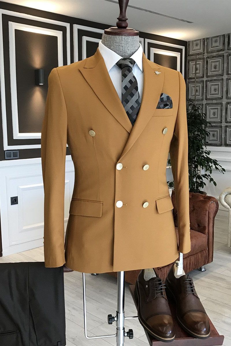 Online Double Breasted Prince Suit - Simple Brown Slim Fit for Prom-Prom Suits-BallBride