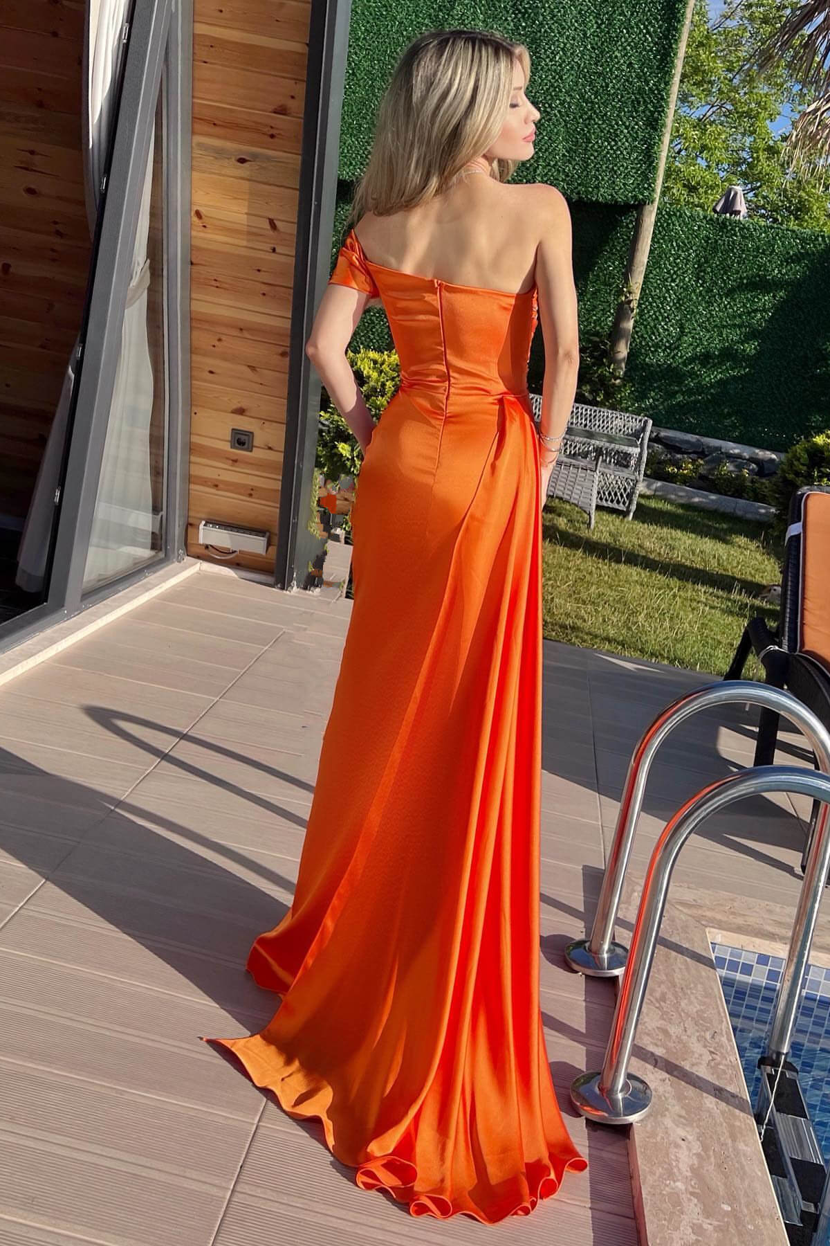 Orange Mermaid Prom Dress with Ruffles and Beadings - One Shoulder With Split-BallBride