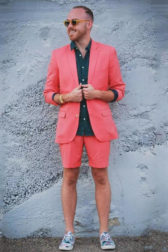 Orange Notched Lapel Prince Suit with Short Pants for Summer-Prom Suits-BallBride