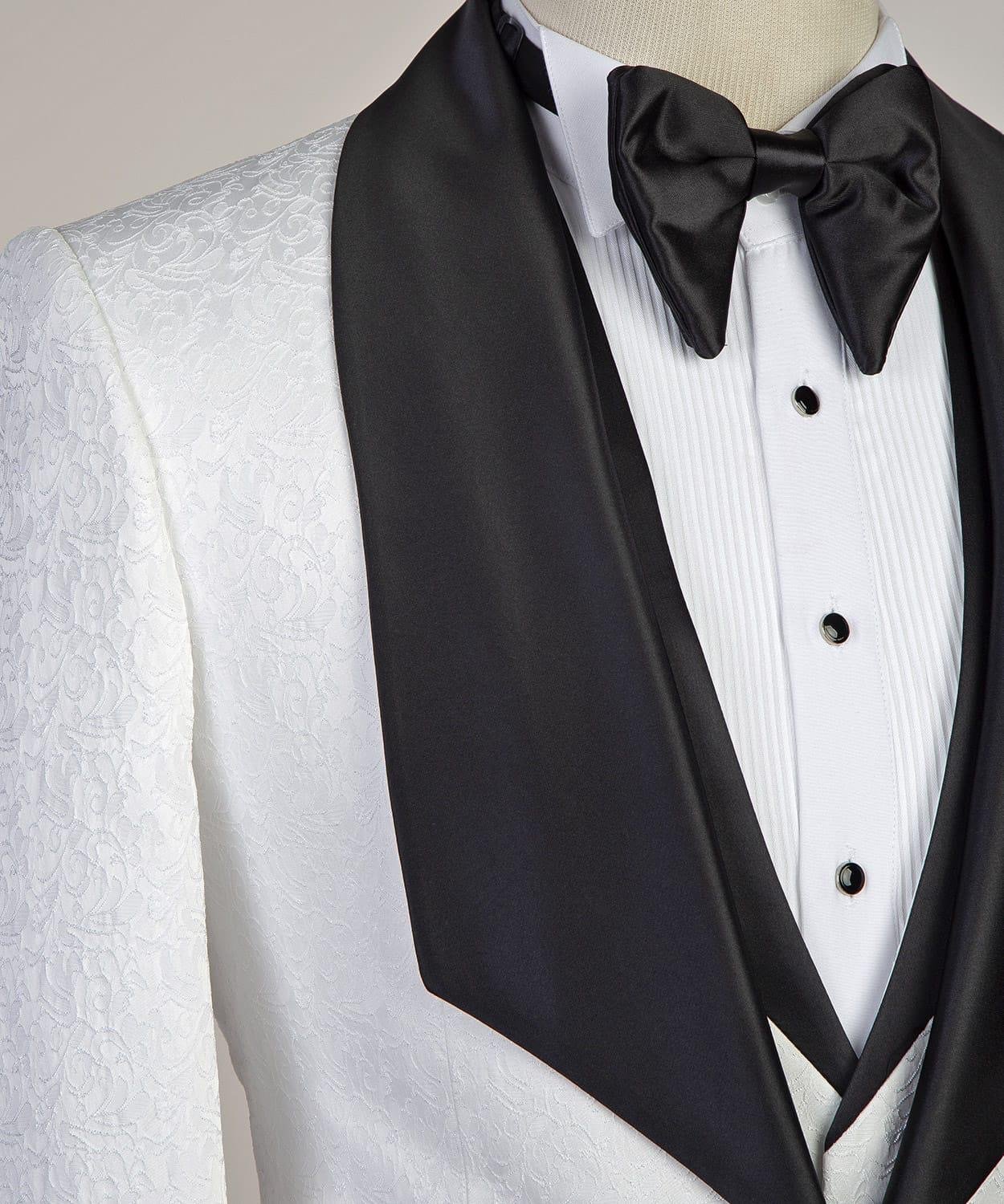 Paxton White Jacaquard Wedding Suits with Black Shawl Lapel-Wedding Suits-BallBride