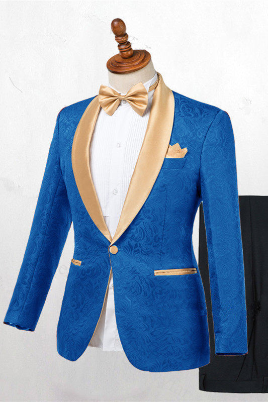 Popular Blue Shawl Lapel Men's Wedding Suit With Jacquard-Wedding Suits-BallBride