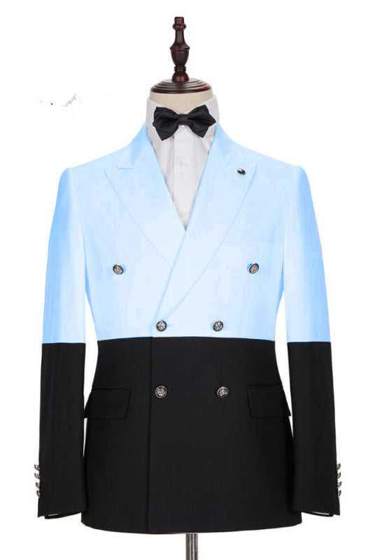 Popular Sky Blue Double Breasted Groomsmen Tuxedos with Peaked Lapel-Prom Suits-BallBride