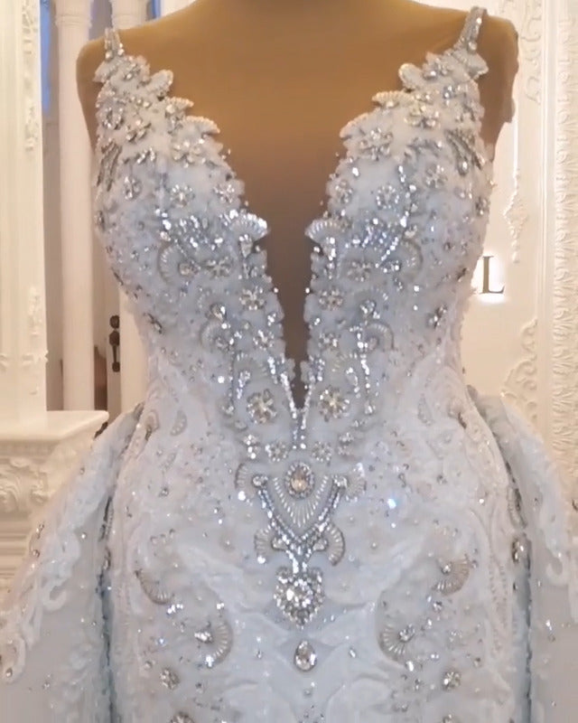 Pretty Sweetheart Spaghetti-Straps Wedding Dress With Lace Appliques-Wedding Dresses-BallBride