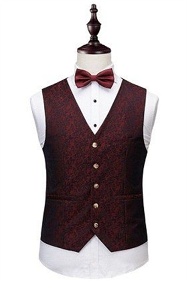 Prom-Ready Three Piece Jacquard Men's Suit in Wine Ruby-Business & Formal Suits-BallBride