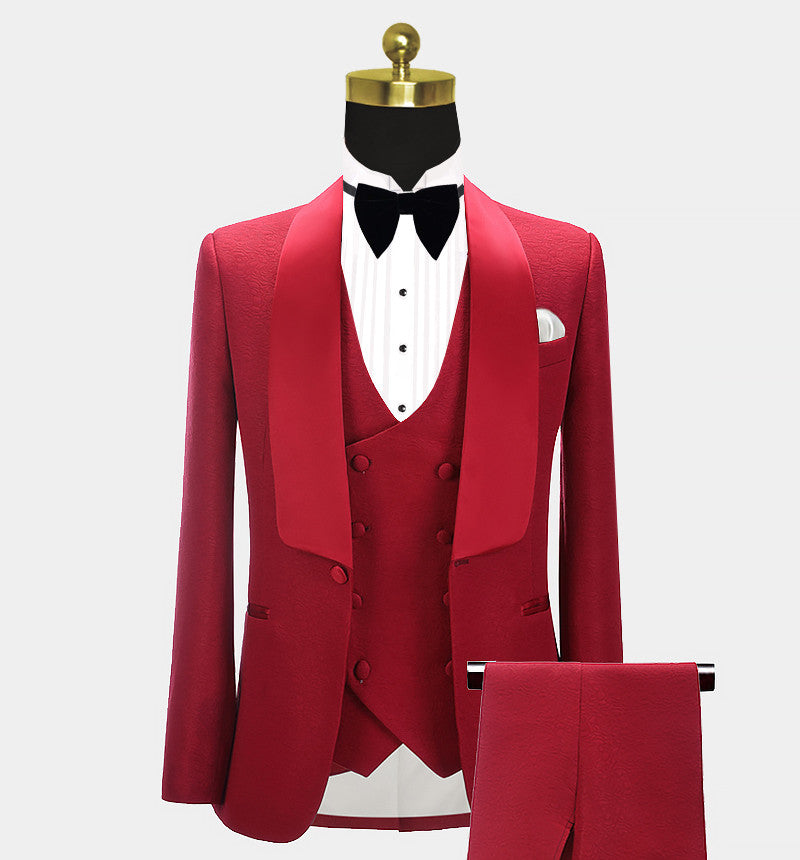 Red 3 Piece Fashion Style Wedding Grooms Suit by Abbas-Wedding Suits-BallBride