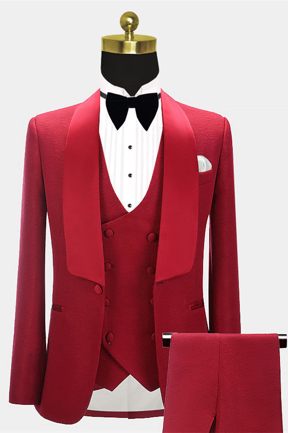 Red 3 Piece Fashion Style Wedding Grooms Suit by Abbas-Wedding Suits-BallBride