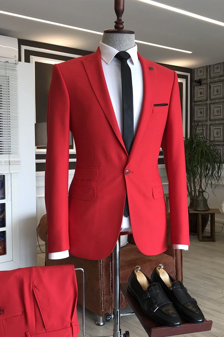 Red Formal Dinner Suit - Best Fit for Prom & Peaked Lapel-Prom Suits-BallBride