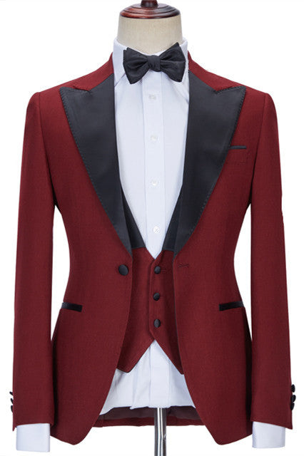 Red Peaked Lapel 3-Piece Business Prom Suit for Men-Prom Suits-BallBride