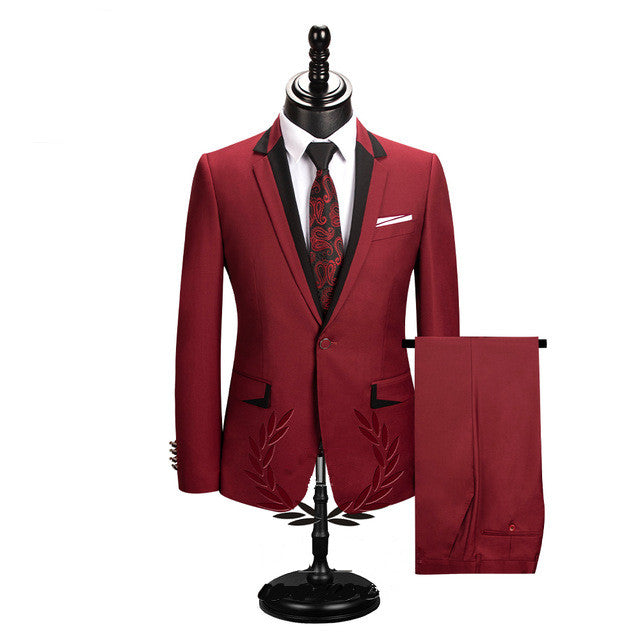 Red Tuxedo Suit for Groom - Notched Lapel With One Button - Populay World-Prom Suits-BallBride