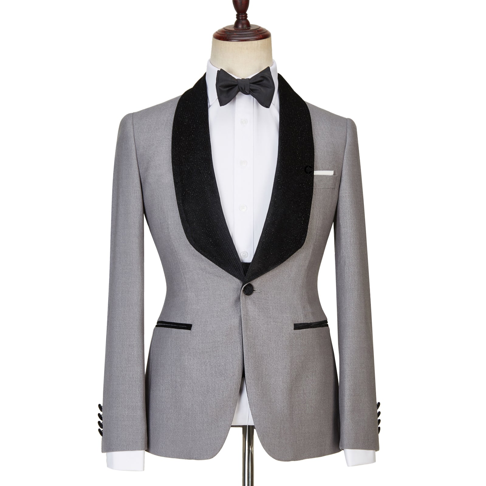 Robert Light Gray One Button Shiny Shawl Lapel Three Pieces Wedding Men Suits-Wedding Suits-BallBride