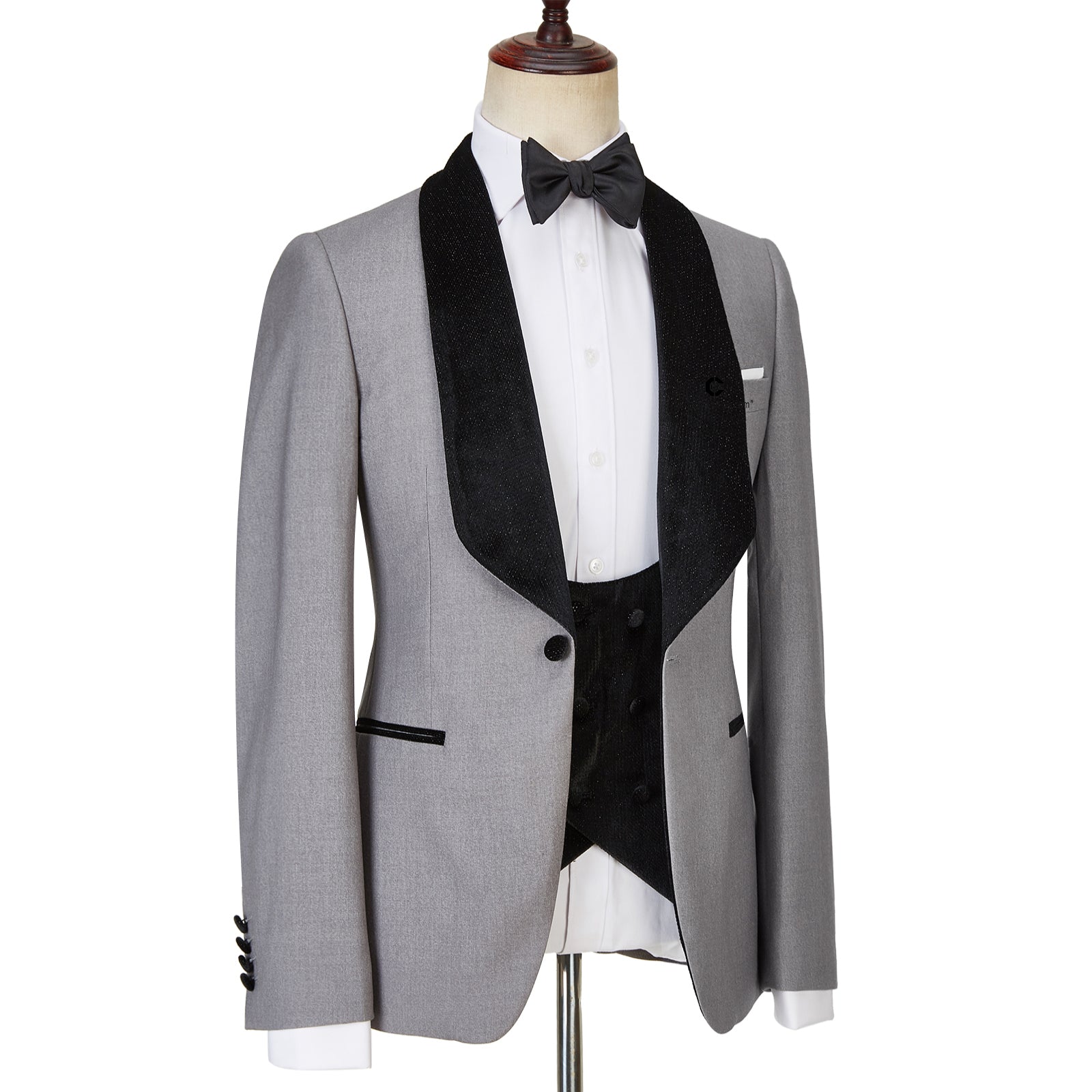 Robert Light Gray One Button Shiny Shawl Lapel Three Pieces Wedding Men Suits-Wedding Suits-BallBride