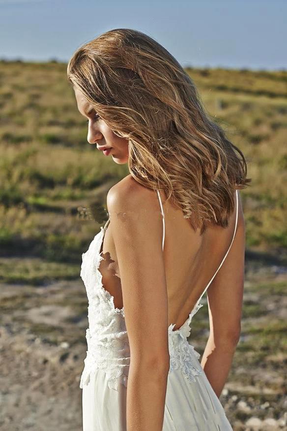 Romantic Lace Spaghetti-Straps Chiffon Long Summer Beach Wedding Dress-Wedding Dresses-BallBride