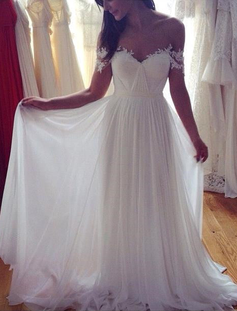 Romantic Off-the-Shoulder Chiffon Wedding Dress With Appliques-Wedding Dresses-BallBride