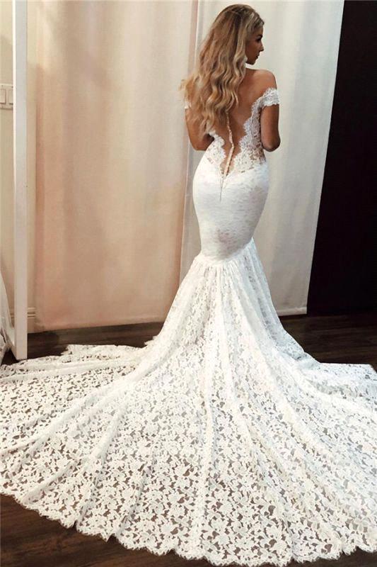 Romantic Off-the-Shoulder Mermaid Wedding Dress With Appliques Lace-Wedding Dresses-BallBride