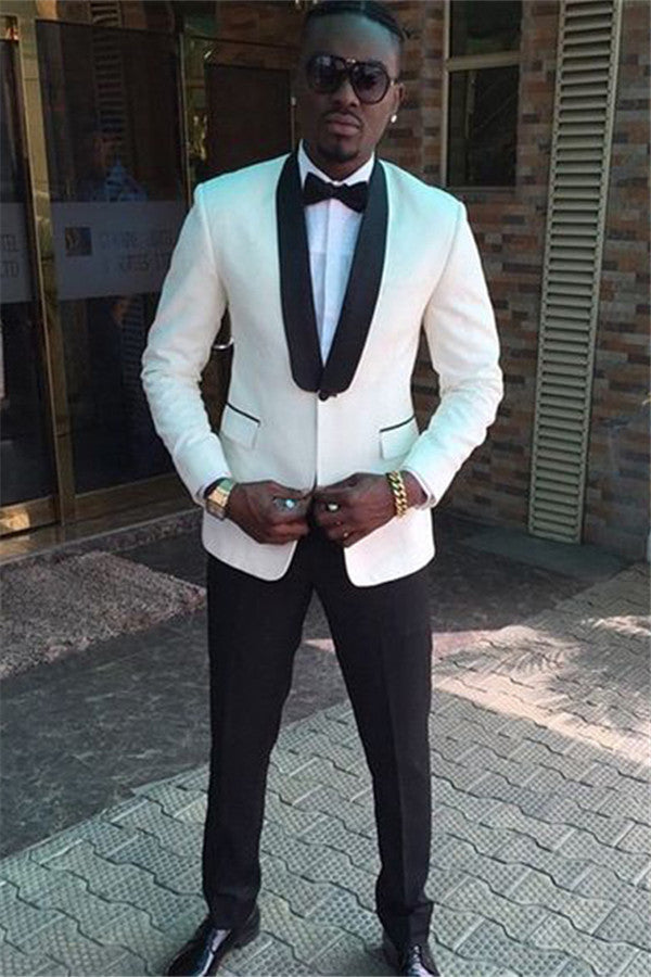 Romantic White One Button Wedding Suit for Men-Wedding Suits-BallBride