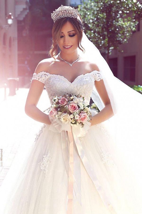 Romantic White Sweetheart Wedding Dresses with Lace-Wedding Dresses-BallBride