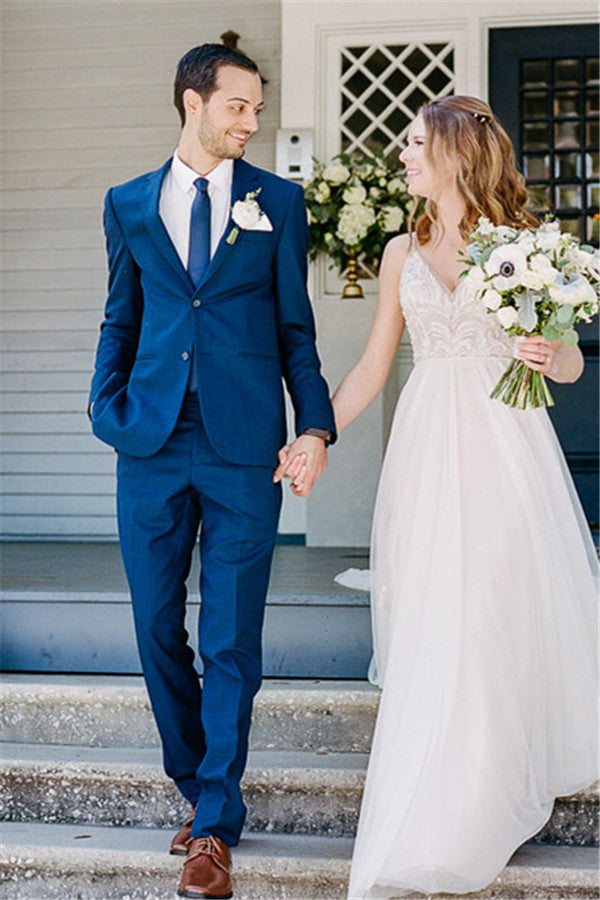 Royal Blue 2 Piece Notched Lapel Wedding Suit-Wedding Suits-BallBride