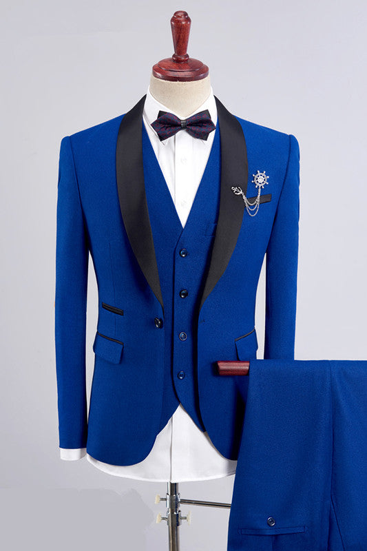 Royal Blue Bespoke Three Pieces Wedding Suit For Men-Wedding Suits-BallBride