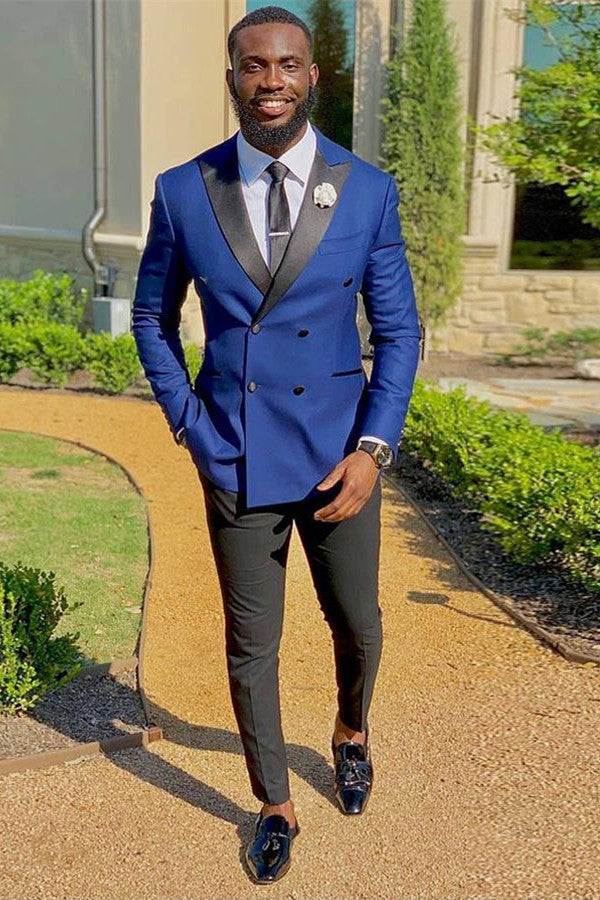 Royal Blue Formal Suit with Double-Breasted Peaked Lapel for Prom Dinn