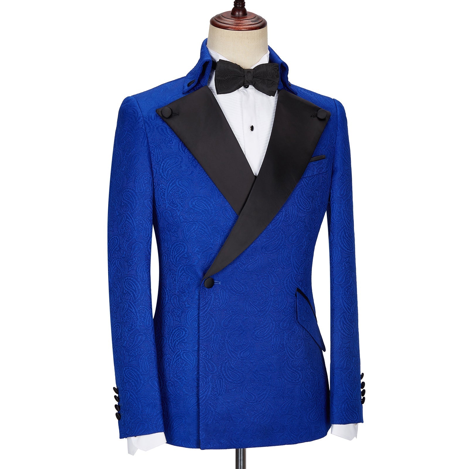 Royal Blue Jacquard Wedding Suits with Black Lapel - Dean Fashion New Arrival-Wedding Suits-BallBride