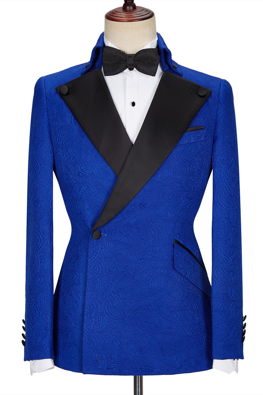 Royal Blue Jacquard Wedding Suits with Black Lapel - Dean Fashion New Arrival-Wedding Suits-BallBride