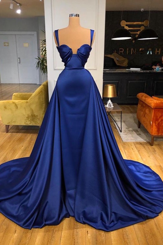 Royal Blue Long Prom Dress with Overskirt Straps-BallBride