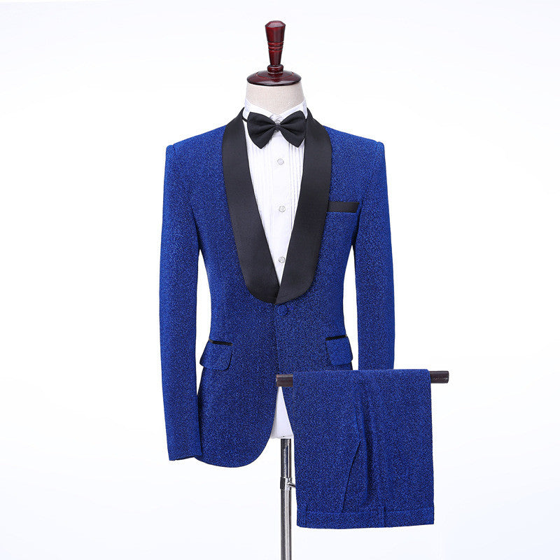 Royal Blue Men's Suit - Kameron Shawl Lapel Shiny Slim Fit Wedding-Wedding Suits-BallBride