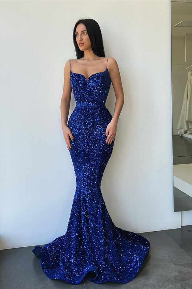 Royal Blue Mermaid Prom Dress With Sparkling Sequins-BallBride