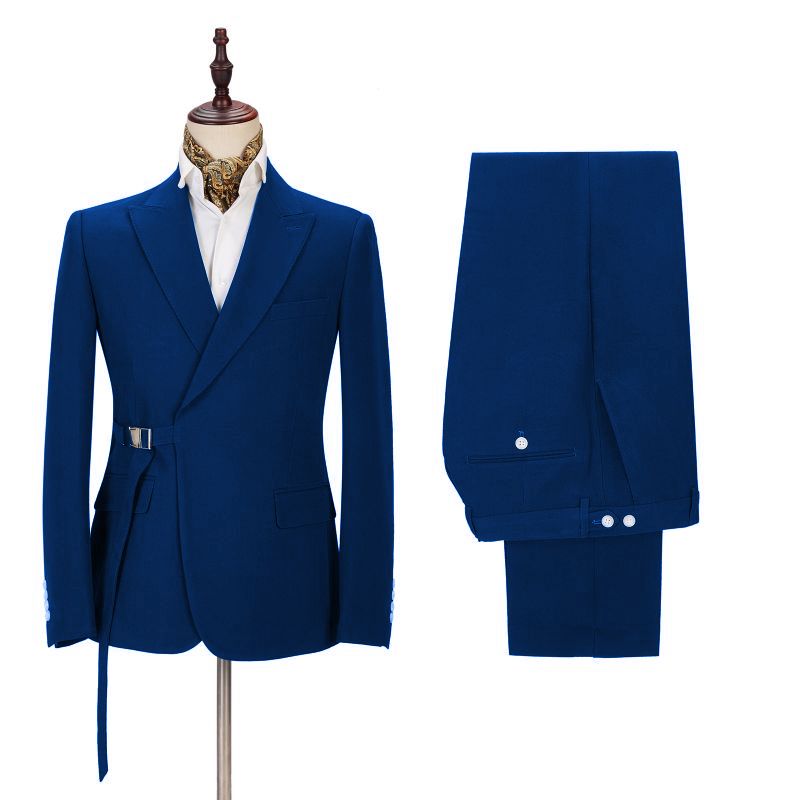 Royal Blue Peak Lapel Tuxedo Suit for Wedding with Buckle Button-Prom Suits-BallBride