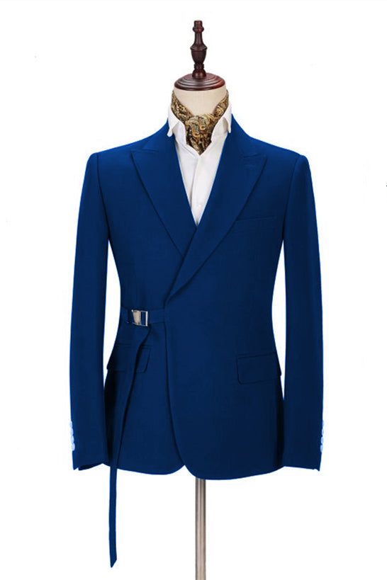 Royal Blue Peak Lapel Tuxedo Suit for Wedding with Buckle Button-Prom Suits-BallBride