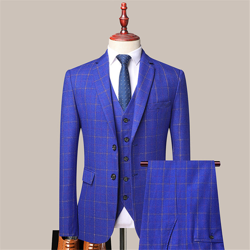 Royal Blue Prom Attire for Guys with Plaid Online-Prom Suits-BallBride