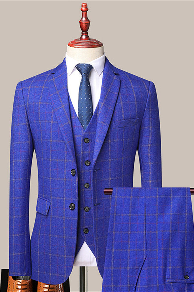 Royal Blue Prom Attire for Guys with Plaid Online-Prom Suits-BallBride