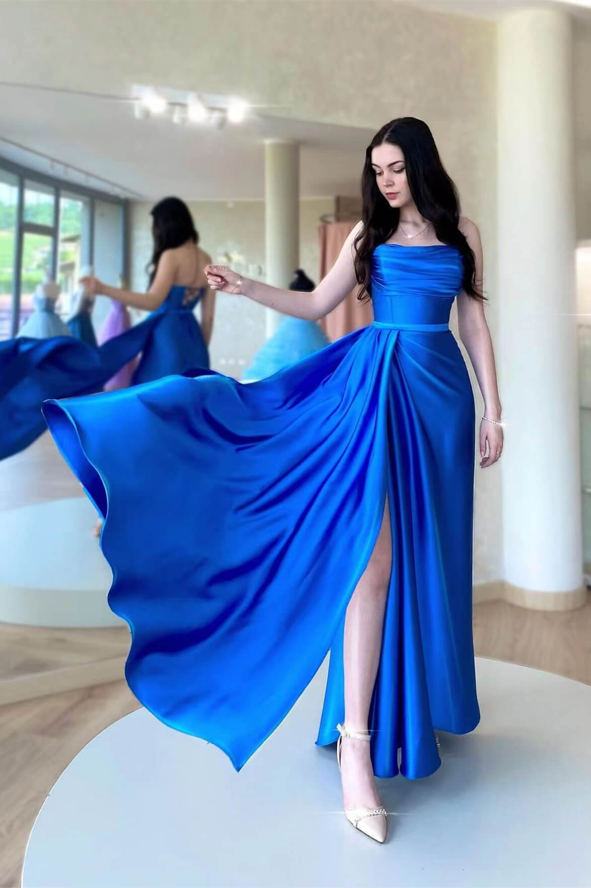 Royal Blue Strapless Sleeveless Prom Dress With Split-BallBride